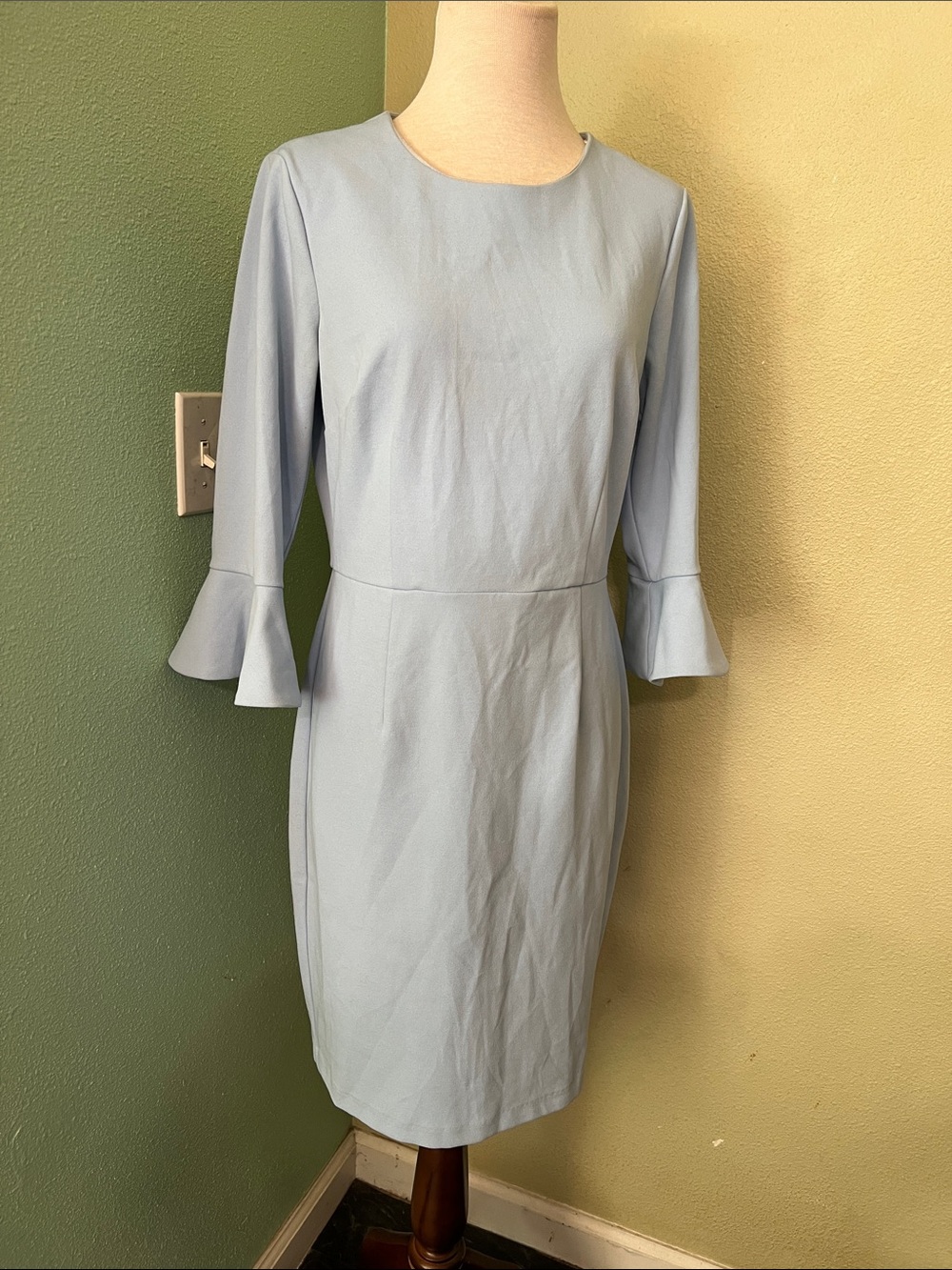 Donna Morgan Light Blue Midi Dress with Flared Sleeves
